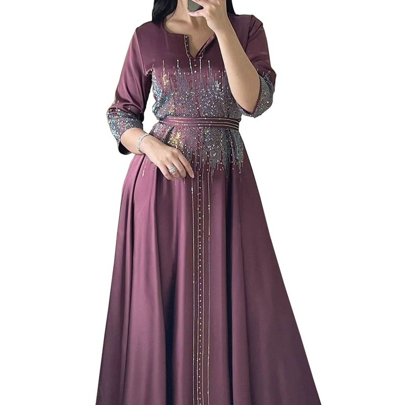 XQY500247 Vestido muçulmano marroquino com rosto forjado para o Oriente Médio, vestido árabe de Dubai, vestido de noite luxuoso e moderno com diamantes_voghion.com