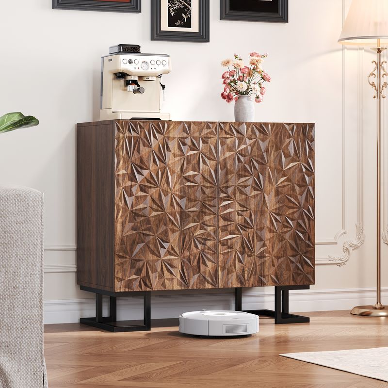 Credenza 80x78 cm Walnussoptik, cassettiera con apertura a pressione, metallo, design moderno_voghion.com
