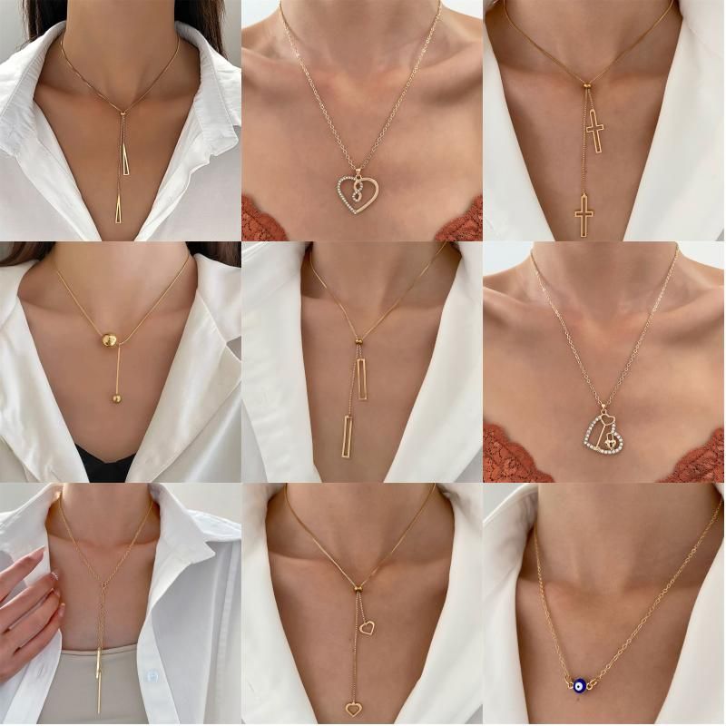 Casual Simple Style Cross Infinity Heart Shape Gold Plated Silver Plated Zircon Alloy Wholesale Pendant Necklace_voghion.com
