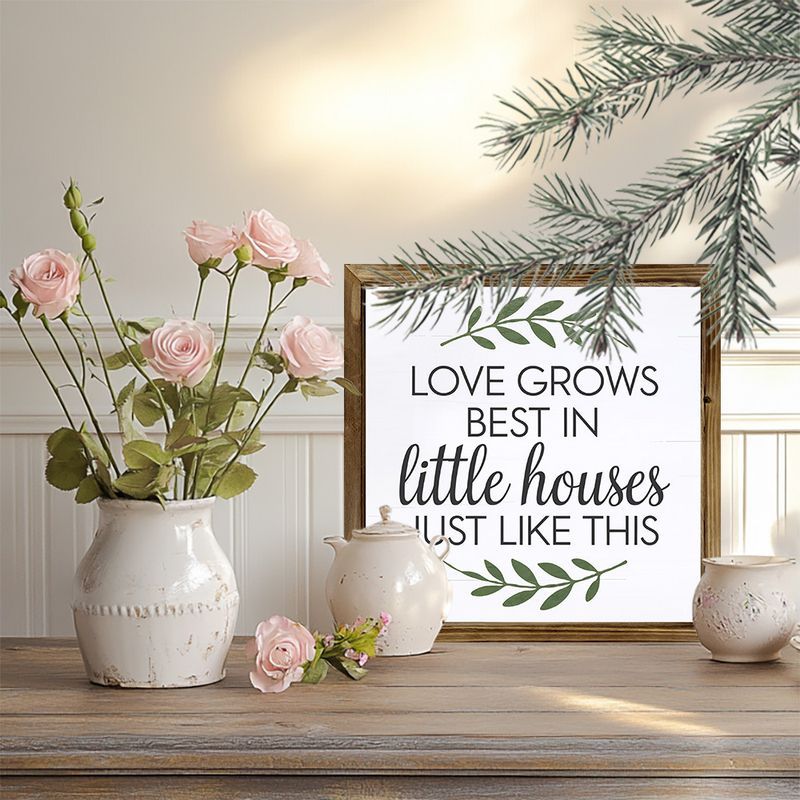 8x8" Rustic 'Love Grows Best In Little Houses' Wood Sign - Inspirational Wall Art For Living Room/Office, No Batteries Needed, Unique Gift_voghion.com