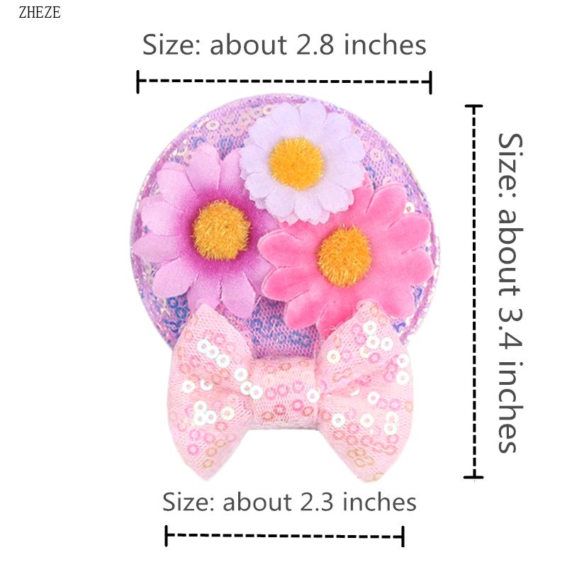 Nuove forcine per capelli a forma di orecchie di topo da 2,8 pollici con fiori, per bambine, con paillettes, fiocchi, decorazioni per feste, accessori per capelli fai da te_voghion.com