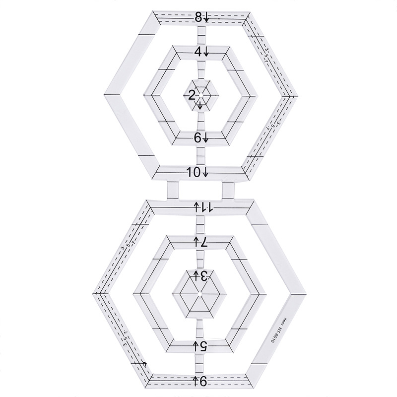 1st Quiltlinjal Dubbel Hexagon Akryl Quiltningsverktyg Gör-det-själv-diagramlinjal_voghion.com