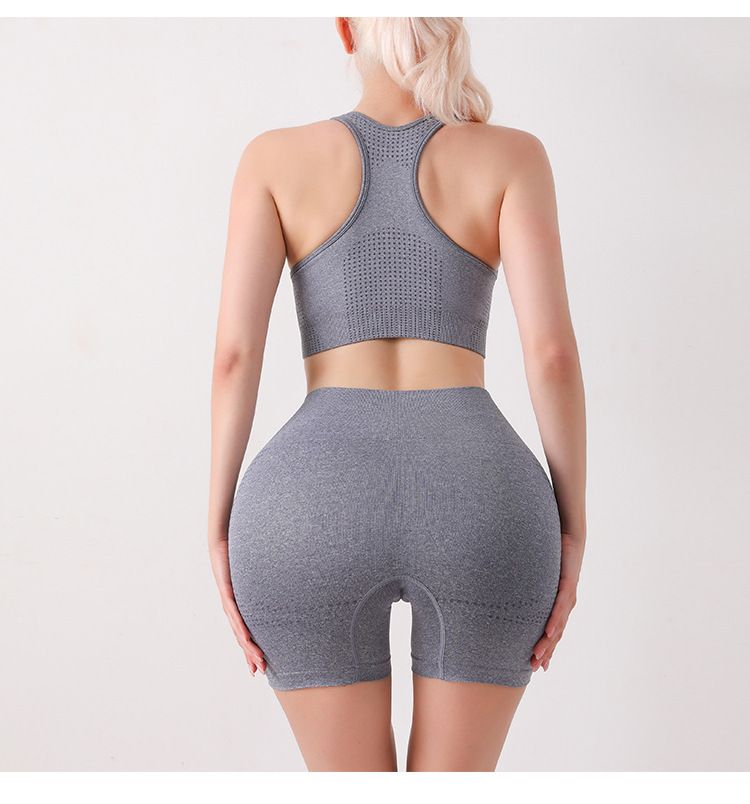 Naadloze yogakleding tweedelig vest shorts fitness dames rugloze bh top set_voghion.com
