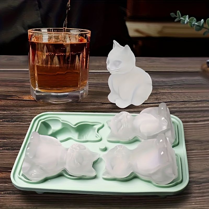 Bandeja de silicona para cubitos de hielo con forma de gato: 1 molde multiusos para whisky, chocolate, caramelos y pudín: accesorio para fiestas y utensilio creativo para la cocina_voghion.com