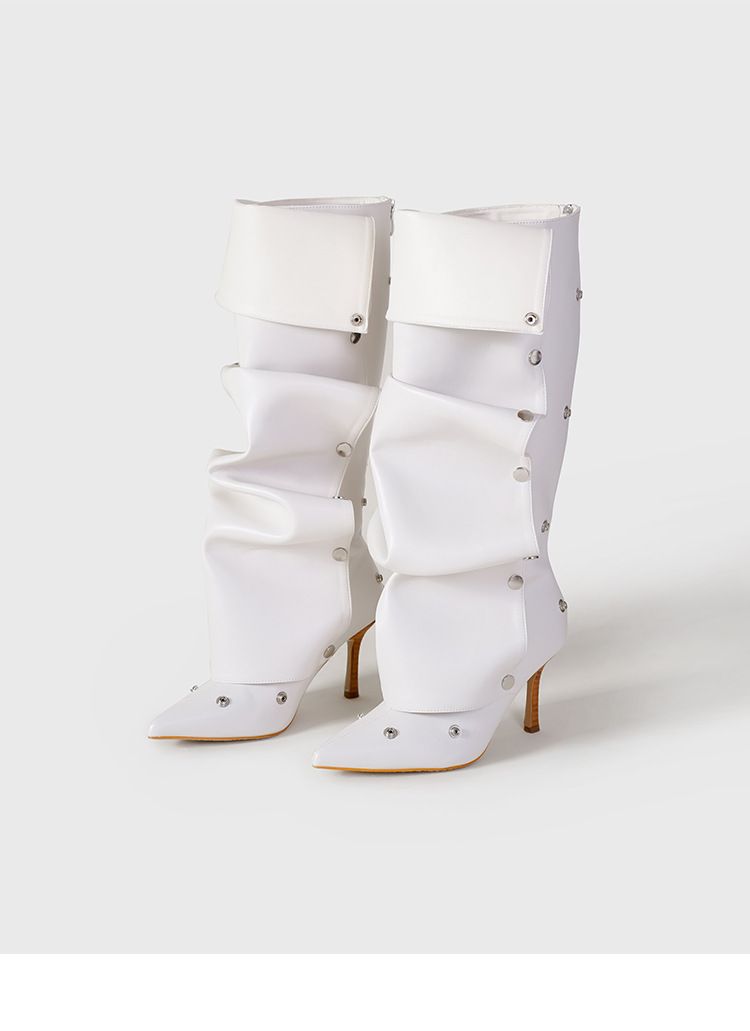 2024 Liu Nail Buckle Splicing Två Slitage av Tunna Höga Klackar, Cowboy Vikta Staplade Personlighet, Kryddig Tjejmode, Långa_voghion.com