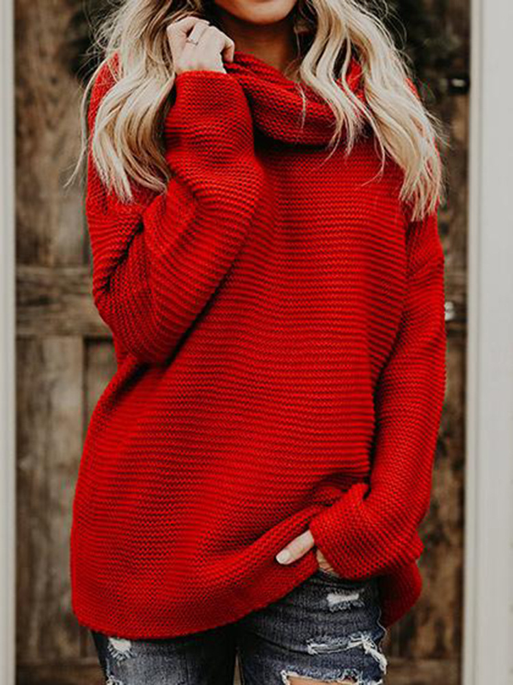 Women's Clothing Autumn and Winter New Thick e Long-sleeved Turtleneck Pullover Sweater_voghion.com