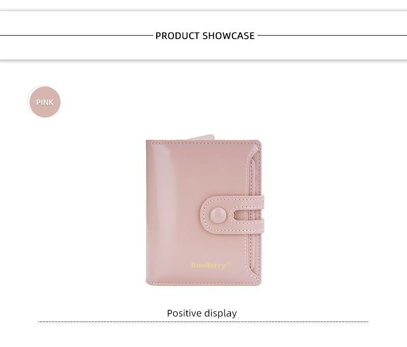 Portafoglio da donna corto Baellerry in pelle cerata lucida doppia fibbia portamonete con cerniera portacarte femminile_voghion.com