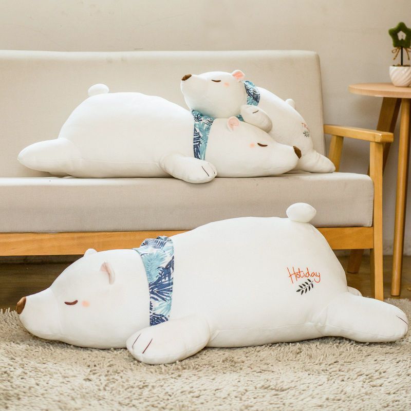 Eisbär Puppe Lange Kissen Plüsch Spielzeug Puppe Nette Schlafen Tuch Puppe Weiche Geschenk Mädchen_voghion.com