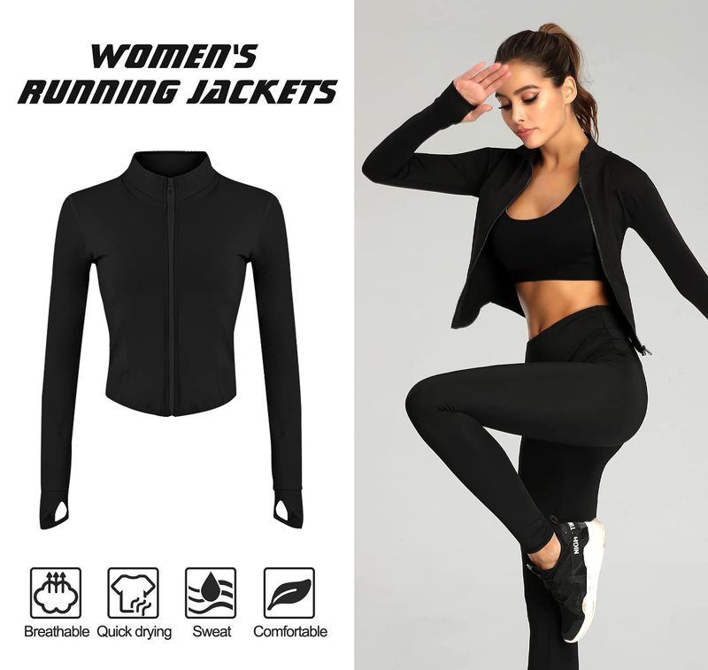 Women's Tracksuit Slim Fit Long Sleeved Fiess Coat Yoga Crop Tops With Thumb Holes Gym Jacket Workout Sweatshirts_voghion.com