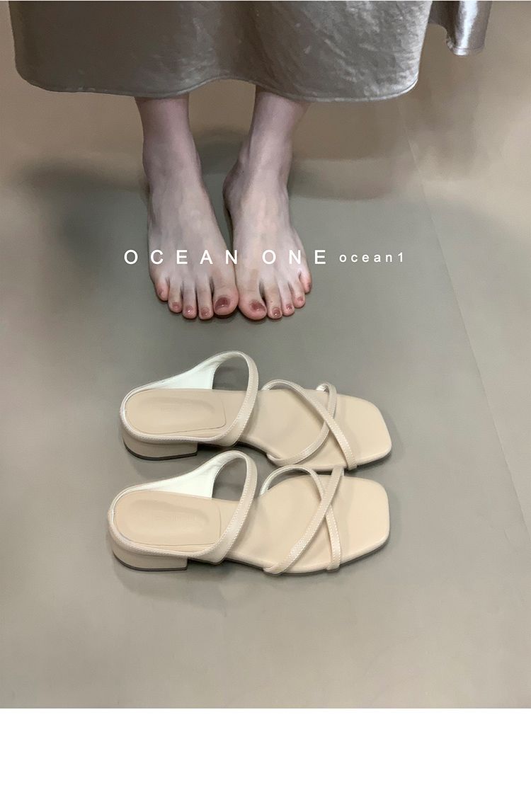 Sandali aperti con cinturino incrociato delicato in stile francese Lancui da donna, estivi, eleganti, con punta quadrata, alla moda, con un solo cinturino._voghion.com