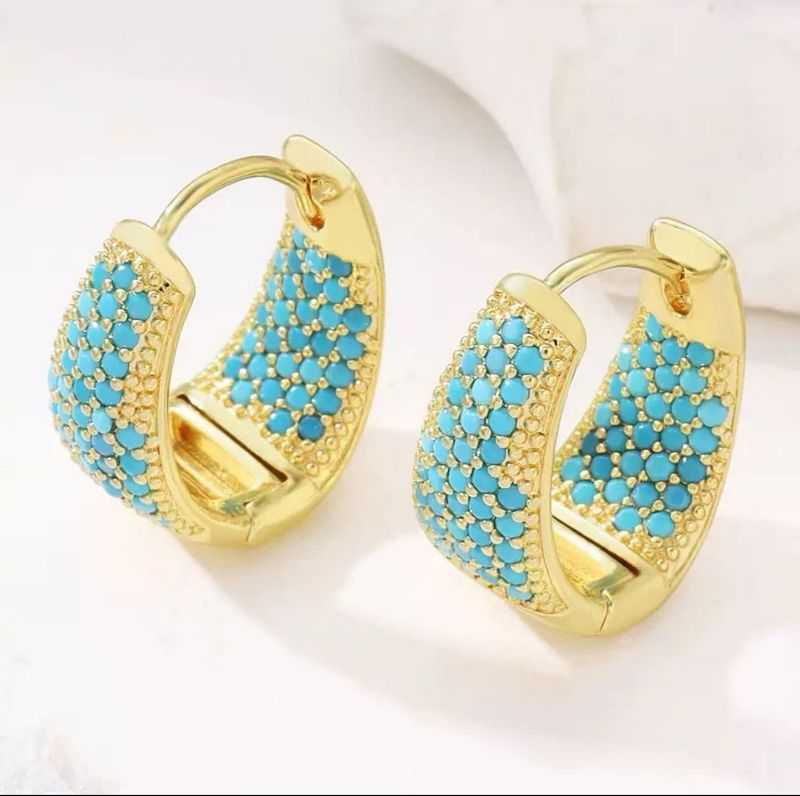 Hot Selling Blue Turquoise Water Drop Colorful Zircon Circle Earrings Elegant Ear Jewelry Copper Gold Plated_voghion.com
