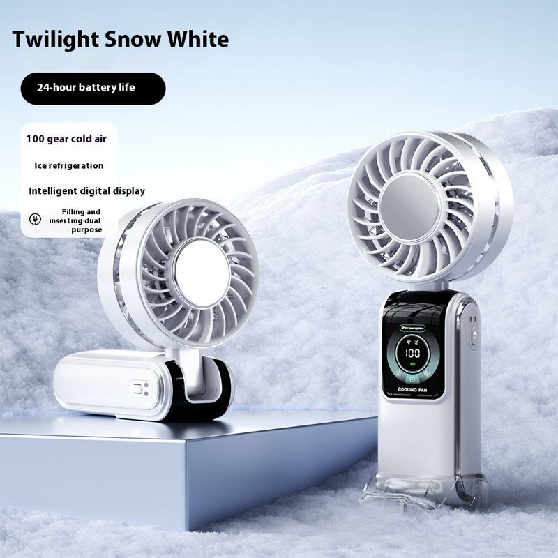 Handheld Fan 100 Speed 3600mAh Battery Silent One Touch Cooling Foldable Neck Hanging & Phone Stand_voghion.com