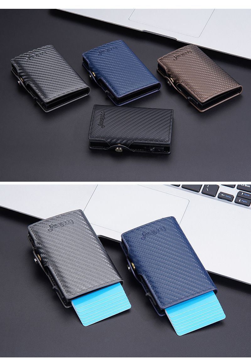 Baellery novo porta-cartões masculino de fibra de carbono RFID minimalista com fivela lateral e porta-cartões de metal com mola_voghion.com