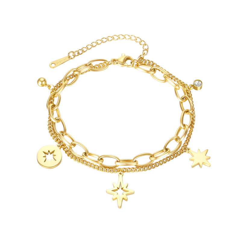 Opk Titanium Steel Twin Bracelet Women's Hollow Eight Awn Star Bracelet_voghion.com