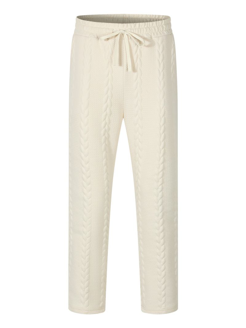 Men's Retro Casual Jogger Pants With Drawstring Waist, Solid Color & Jacquard Design, Comfortable Stretch Fabric For Outdoor & Daily Wear_voghion.com