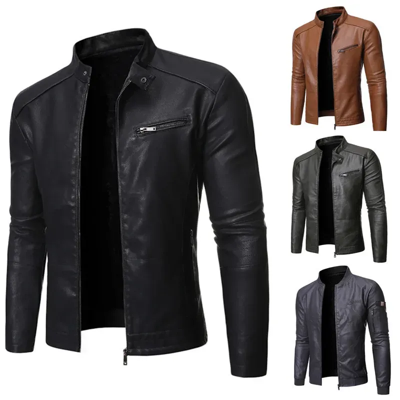 Veste en cuir PU slim pour homme, nouvelle collection printemps-automne, tendance coréenne, coupe slim, décontractée, veste de moto_voghion.com
