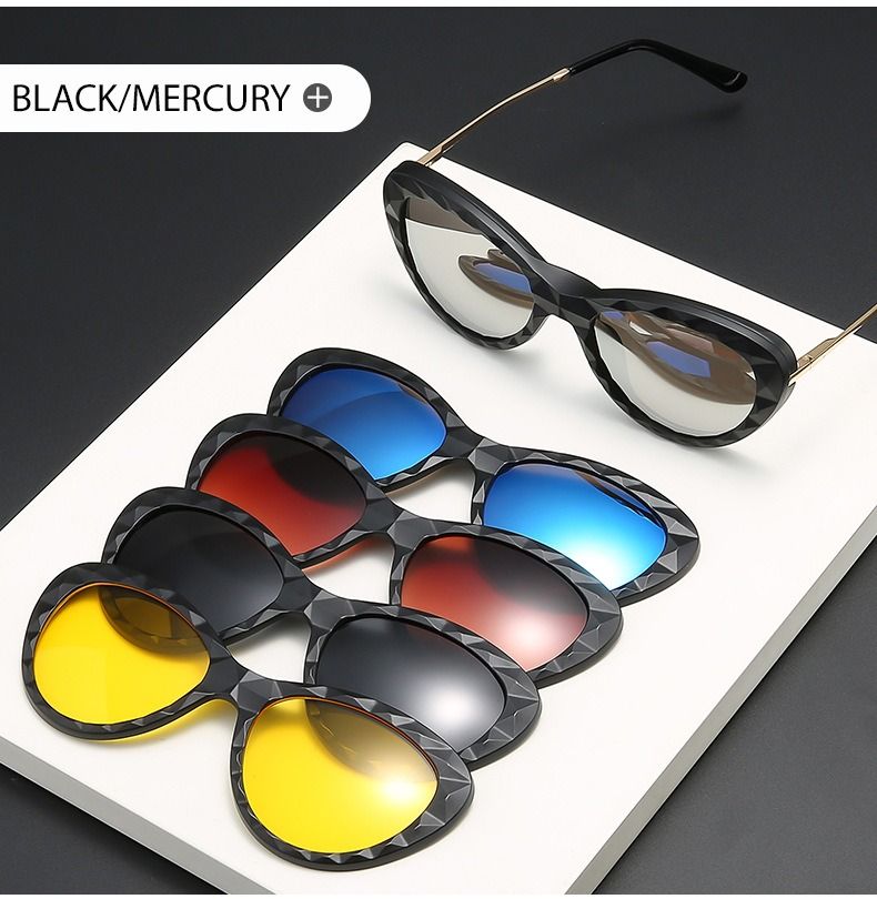 Nieuw binnen 6 in 1 brilmontuur voor dames met 5 stuks clip-on gepolariseerde zonnebrillen magnetische bril voor dames computer optisch 2352D_voghion.com
