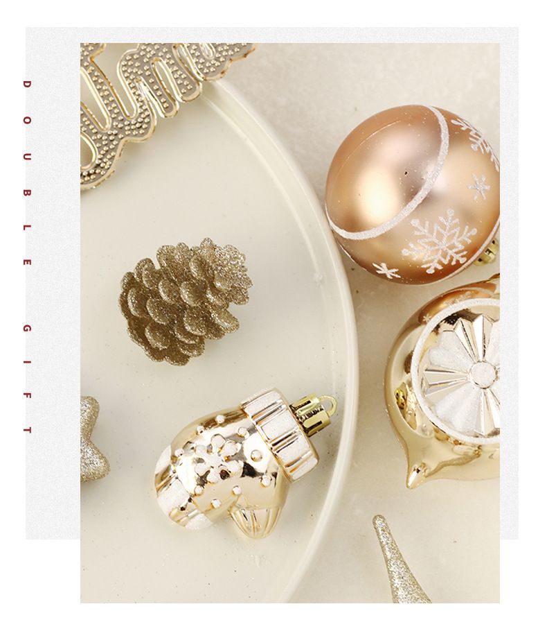 Christmas Champagne Gold Ornament Set - Handcrafted Tree Topper & Decorative Hanging Balls Elegant Holiday Decor For Festive Home & Party_voghion.com