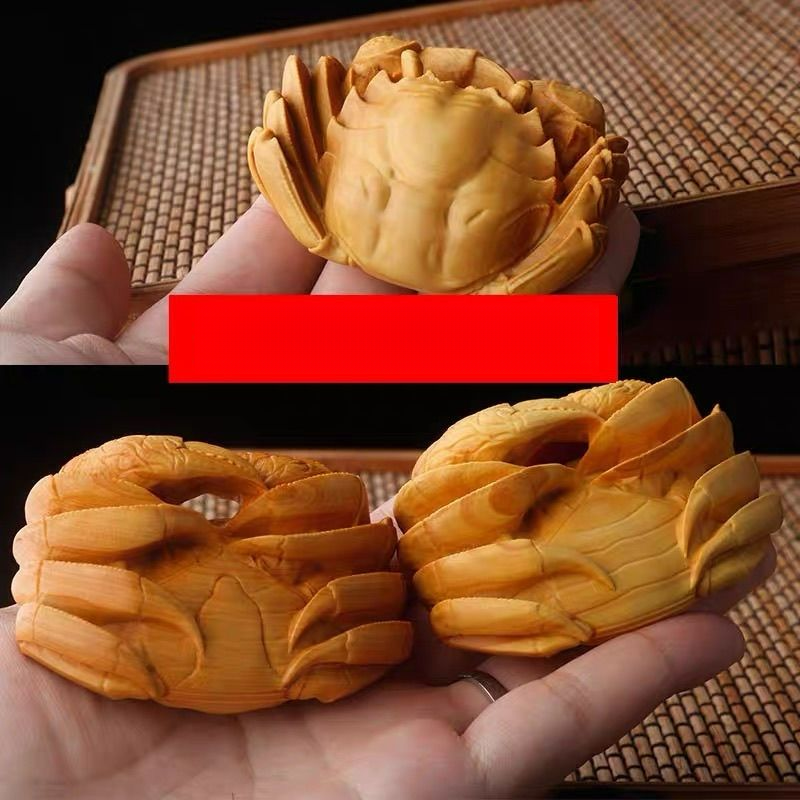 Thuja Wood Carving Handheld Piece For Playing With, Wealth-Attracting Crab, Men's Portable Plaything, Eight Directions_voghion.com