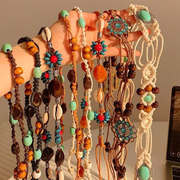 Ceinture en perles de bois et résine, tissée à la main, chaîne ronde géométrique, style ethnique, accessoire de taille_voghion.com