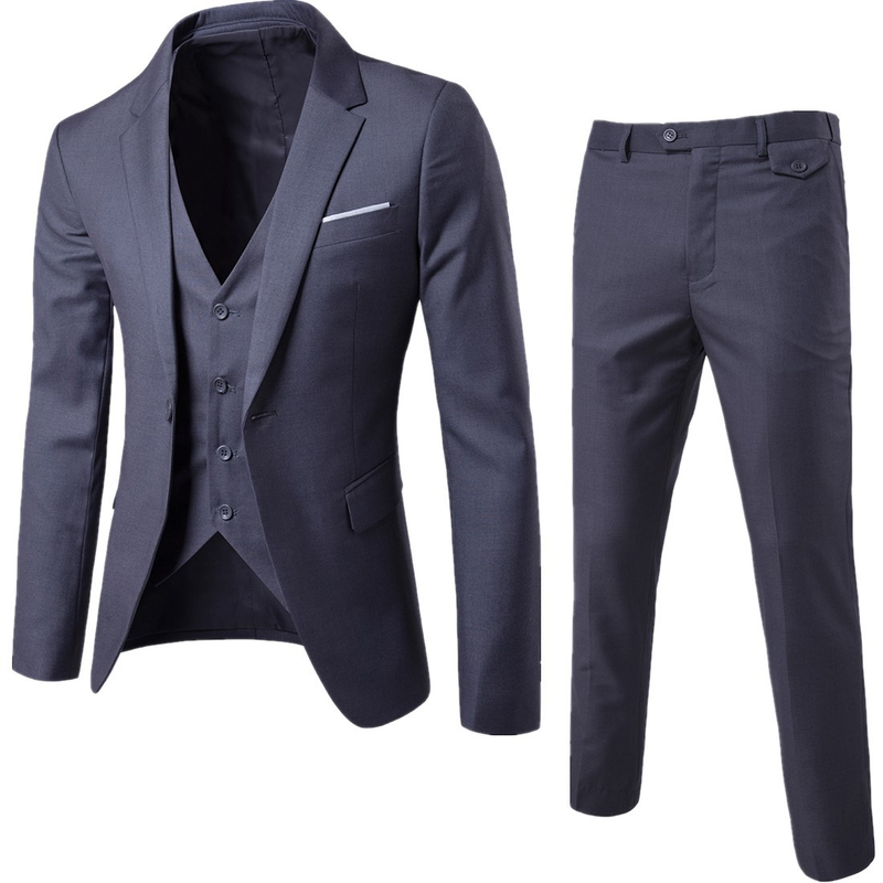 Anzug Herbst und Winter, schmal geschnittenes dreiteiliges Set, Hochzeitsanzug für den Bräutigam, professionelles Herrenkleid, formell_voghion.com