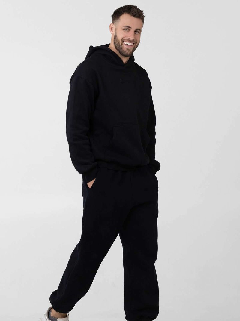 Felpa con cappuccio oversize in pile pesante con ricamo, comoda e calda, da uomo, casual, ampia, con pantaloni della tuta_voghion.com