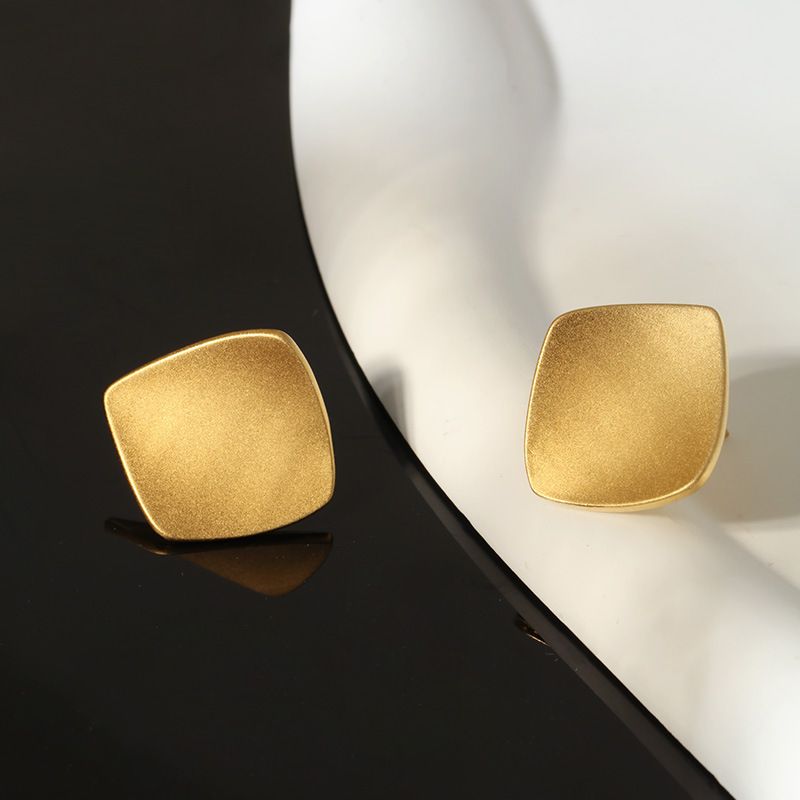 Orecchini a bottone in argento sterling, quadrati, smerigliati, di nicchia, minimalisti, jolly, retrò, eleganti, gioielli coreani, di alta qualità_voghion.com