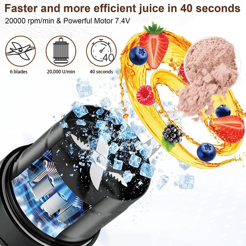 Draagbare fruitpers 6 scherpe messen Oplaadbare persoonlijke multifunctionele draagbare mini-blenderbeker voor shakes en smoothies_voghion.com