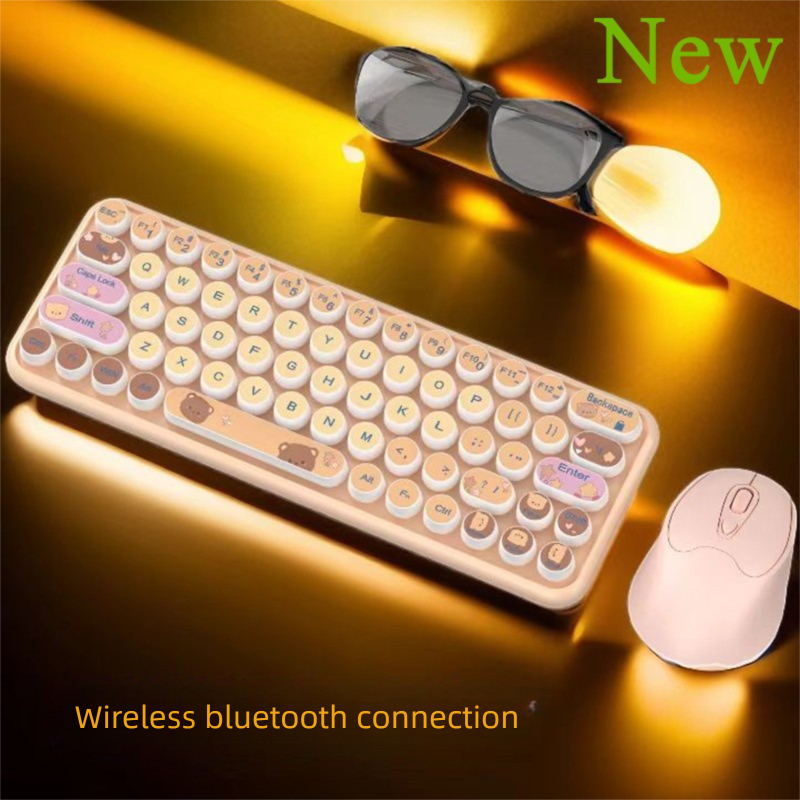 Girls Office Three-Mode Wireless Bluetooth Mouse Set Gradient Color Computer Laptop Membrane Mechanical Keyboard_voghion.com