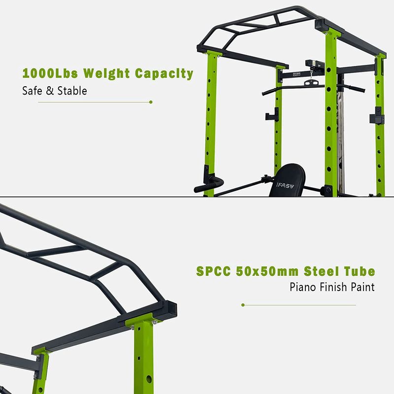 Green Multi-functional Power Cage, Home Adjustable Pullup Squat Rack 1000Lbs Capacity Comprehensive Fitness Barbell Rack_voghion.com