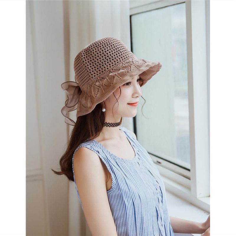 Cappello da spiaggia pieghevole con fiocco e protezione solare estiva da donna_voghion.com