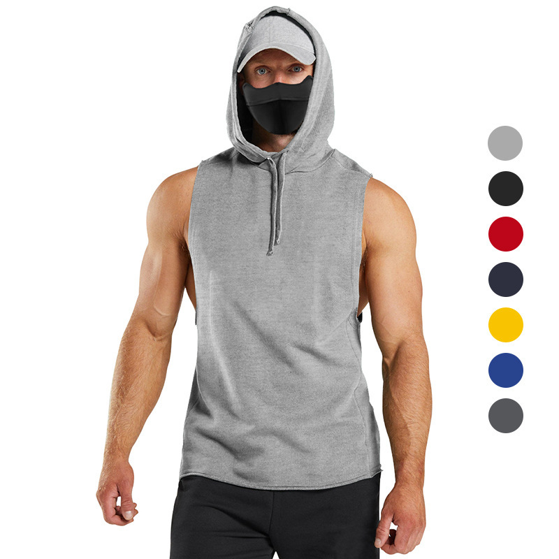 Nova fitnes in športna majica brez rokavov, moška enobarvna majica s kratkimi rokavi, pulover s kapuco in vezalkami_voghion.com