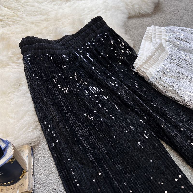 Summer New Flowy Starry Wide-Leg Pants With Elastic Waist & Sparkling Sequins – Comfortable, Loose-Fitting & Slimming Trousers_voghion.com