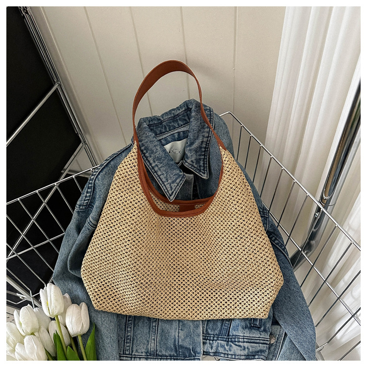 Sac tissé en herbe pour femmes, sac de loisirs de grande capacité, sac à bandoulière sous les bras occidental, nouvelle collection 2024_voghion.com