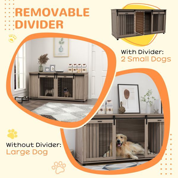 PawHut 71' Modern Dog Kennel Furniture With Removable Divider, Storage, For 2 Small Dogs Or 1 Large Dog, Walnut_voghion.com