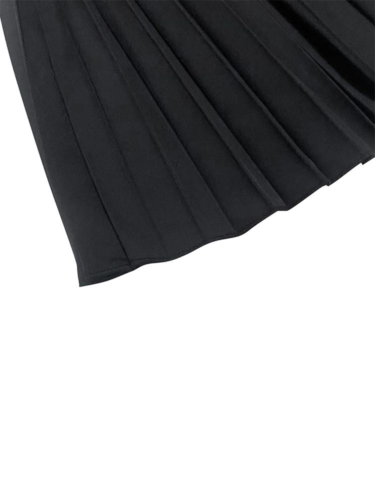 Nuovo abito plissettato a maniche lunghe lavorato a maglia, gonna lunga, elegante, sottile, versatile, alla moda_voghion.com