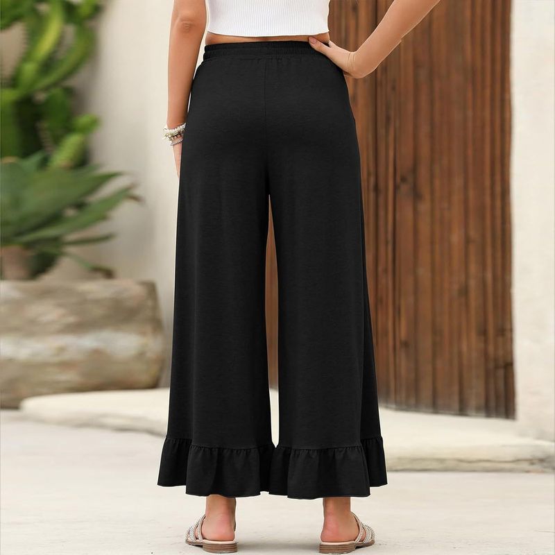 Îmbrăcăminte pentru femei, culoare solidă, pantaloni casual, talie înaltă, plisată, tiv larg, femei_voghion.com