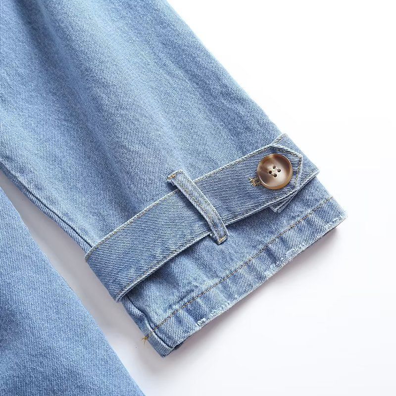 Trench oversize in denim da donna – Giacca lunga streetwear con bottoni doppiopetto e cintura staccabile, vintage_voghion.com