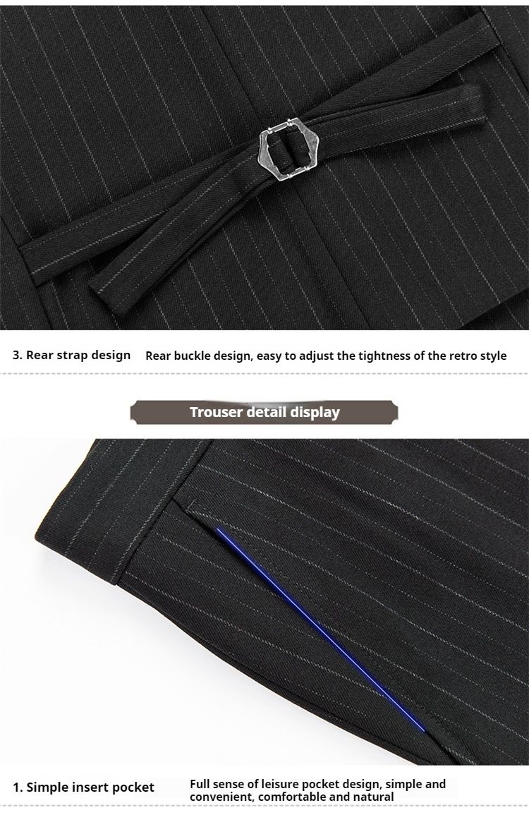 2024 Nuovo tre pezzi casual con colletto con fibbia, abito nero a righe coreano, completo da uomo slim fit_voghion.com