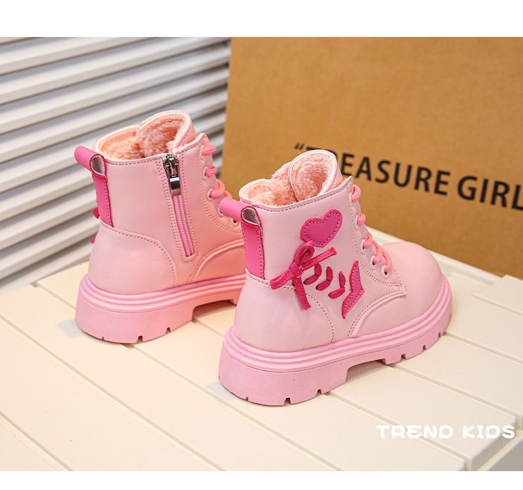 Chaussures pour enfants Bottes Martin pour filles Bottes courtes chaudes en velours pour enfants Bottes simples pour filles de style nouveau Bottes en cuir de princesse à la mode tendance_voghion.com