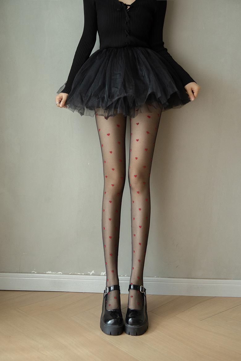 Calze di seta rosse avvolte a forma di piccolo cuore, snellenti, sexy e penetranti, in jacquard 2024, calzini neri da tuta_voghion.com