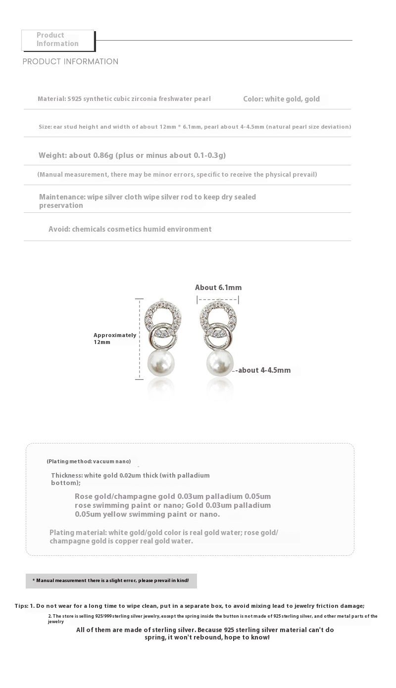 Tiqi S Pure Silver Simple Double Ring Buckle Perla d'acqua dolce per donna, orecchini circolari geometrici di nicchia di lusso leggero_voghion.com