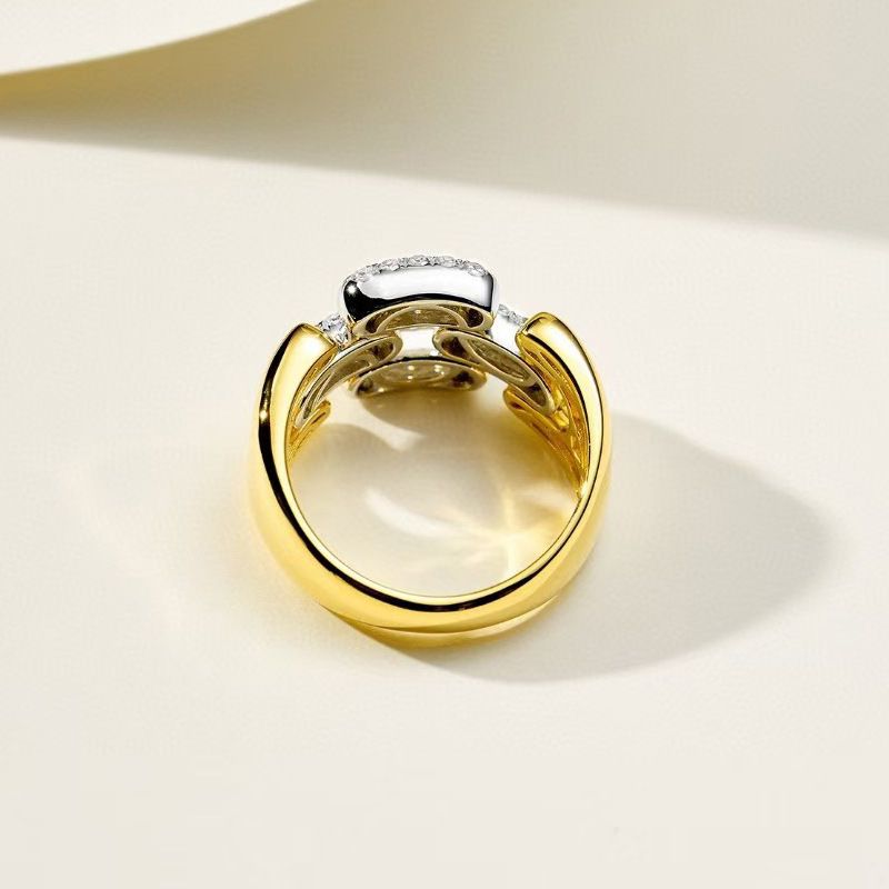 Cuban Row Diamond für Damen S Silber vergoldete Kette Nischendesign Pavé-Zeigefingerring Leichter Luxus_voghion.com