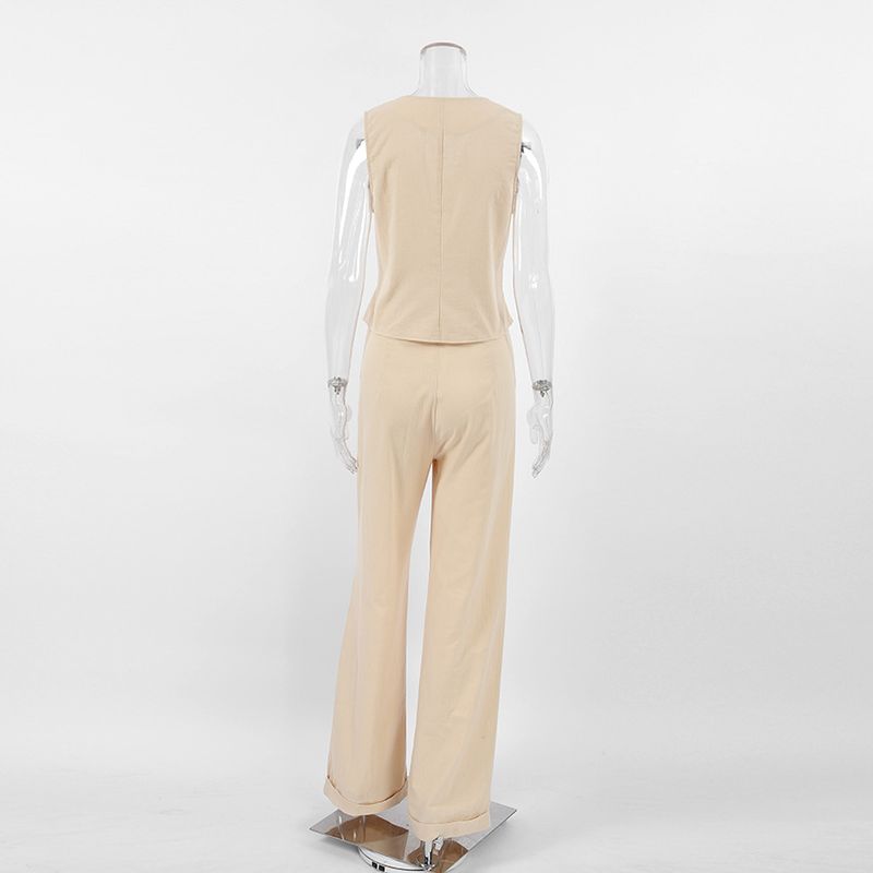 Completo da donna in cotone e lino senza maniche, gilet e pantaloni da donna, set due pezzi moda casual da donna_voghion.com