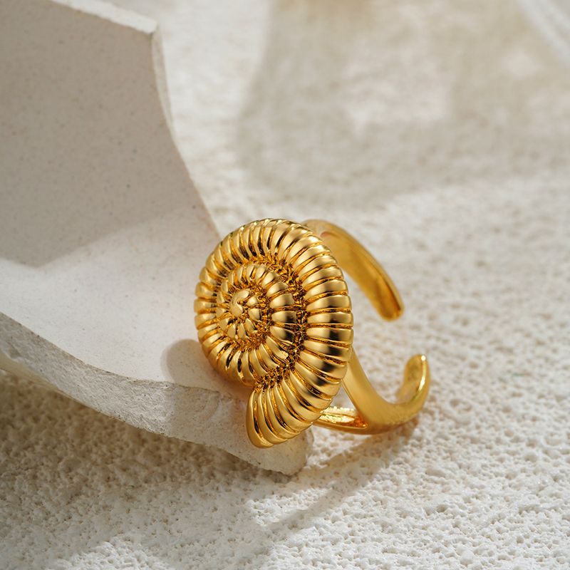 Damen-Schmuckset, modischer, offener Ring, Gold, unregelmäßige Form, Linien-Spiralring_voghion.com