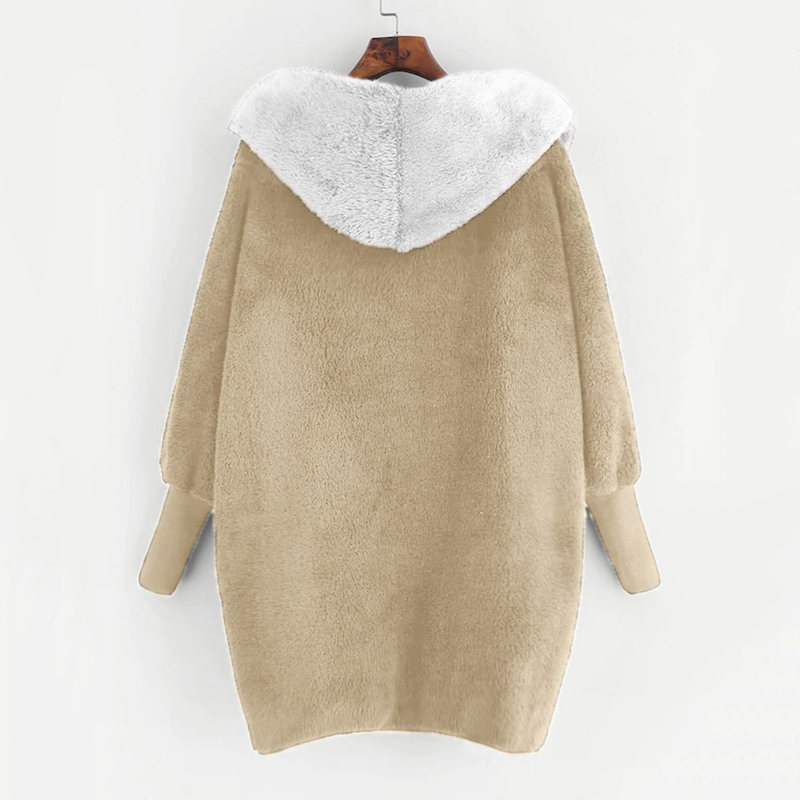 Damjacka med färgblockad lös cardigan med luva i sammet_voghion.com