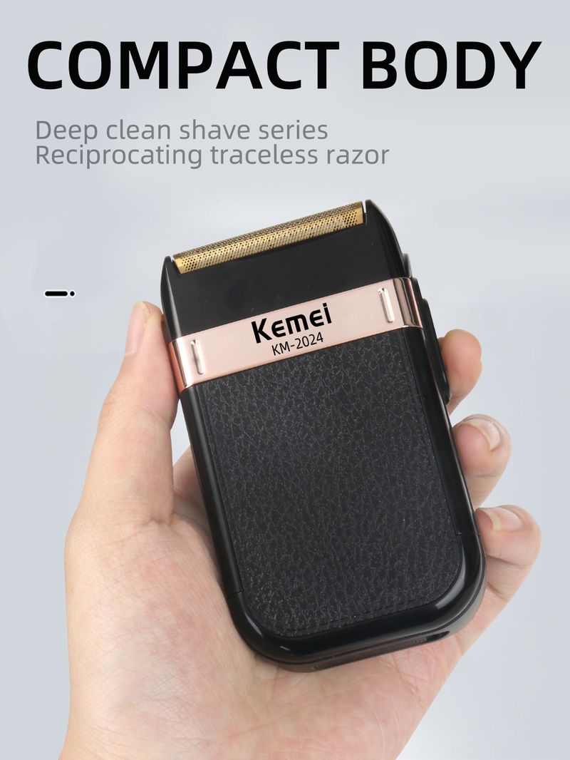 Kemei Elektrorasierer für Männer, wasserdicht, mit zwei Klingen, kabelloser Rasierer mit hin- und hergehender Klinge, wiederaufladbarer Rasierer über USB, Friseurtrimmer_voghion.com