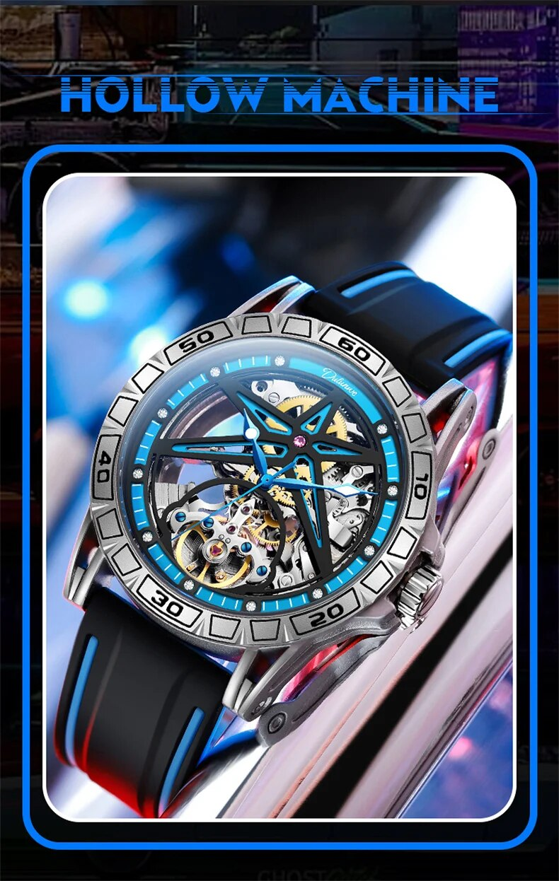 Tourbillon scheletrato da uomo luminoso impermeabile meccanico automatico e cinturino in silicone cassa in acciaio_voghion.com