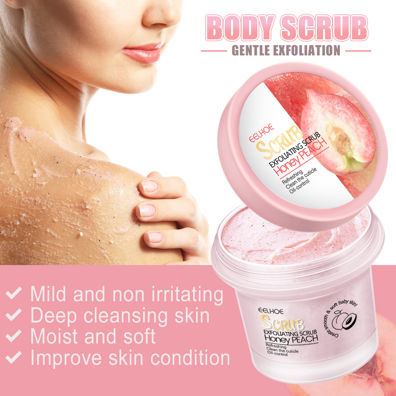 Fersken Eksfolierende Scrub Fugtgivende Lysnende Kropsgel Dybderensende Hvidnende Eksfolierende Porerengørende Hud Spa Scrub 100g Kvinde_voghion.com