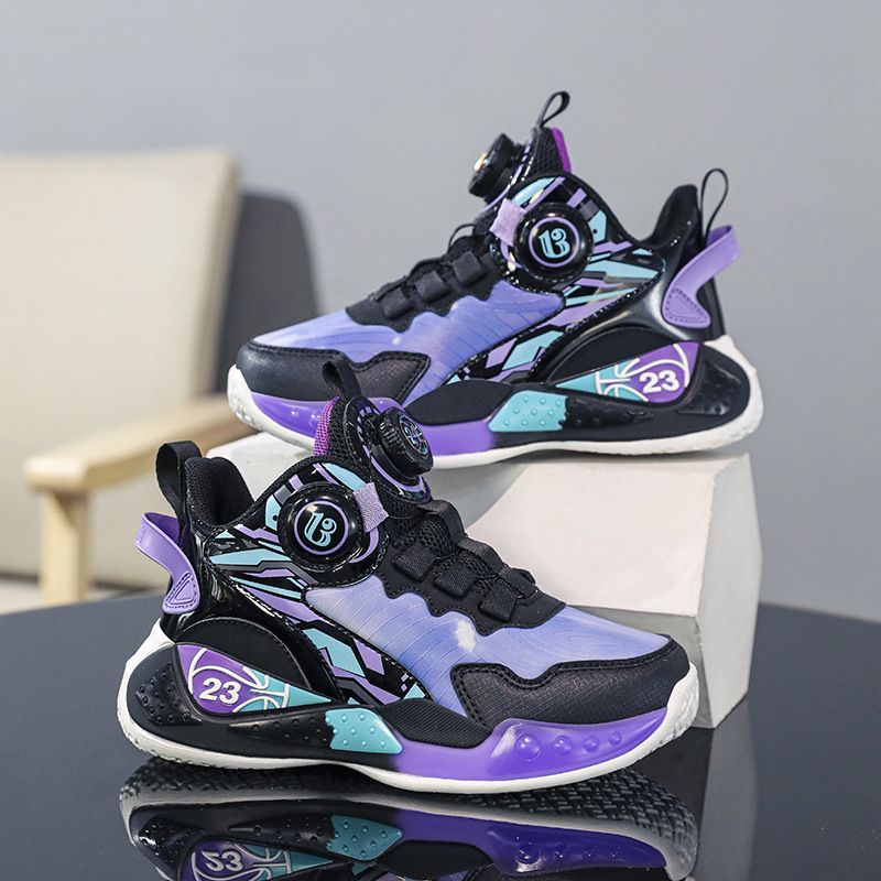 Children's Basketball Boys Autumn Winter New Leather Lined Cotton Sports Big Kids Twist Button Running Shoes_voghion.com